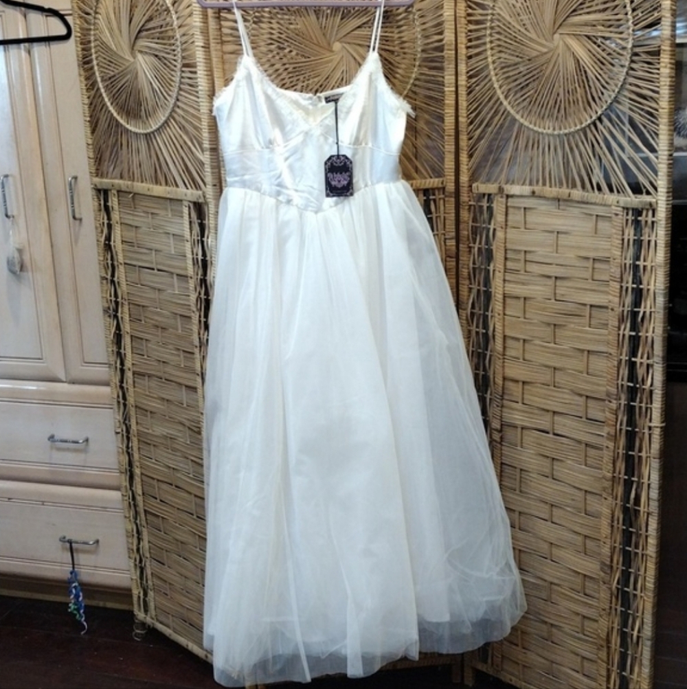 Dolls Kill Unholy White Corset Tulle Fairy Goth Midi Dress